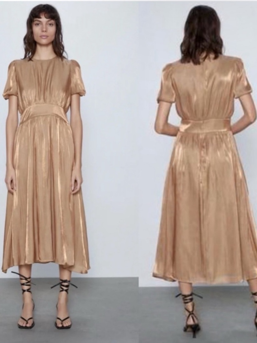 Zara metallic satin midi dress